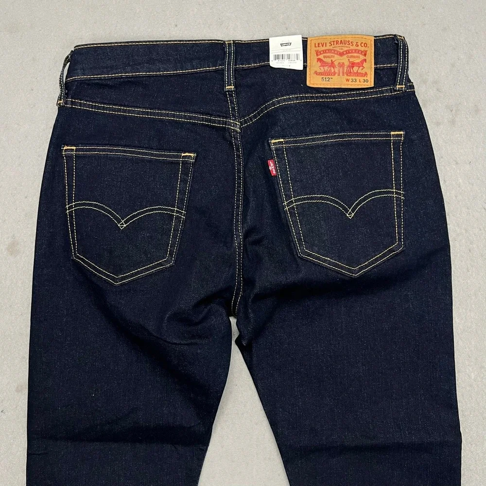 NEW Levis 512 Slim Taper Mens Jeans 33x30 Dark Indigo Blue Stretch Casual Zip